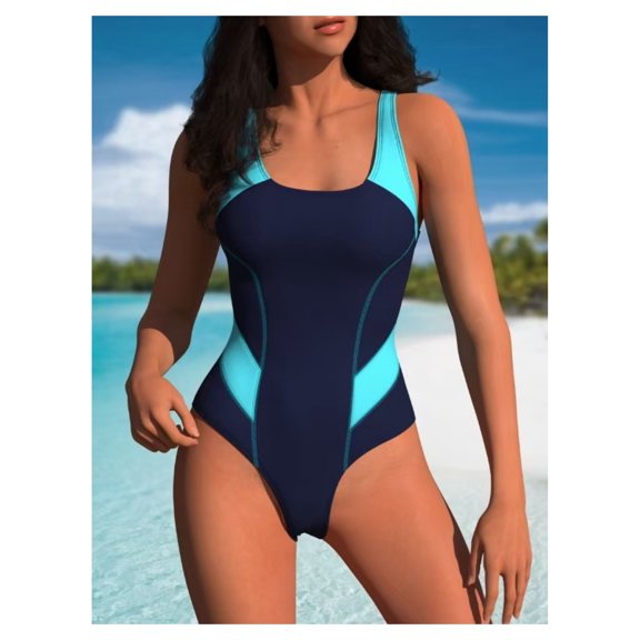 Women's One Piece Swimsuit Color Block Slimming Bathing Suit Midriff Cutout Sexy Swimwear for Teens & Adults - Stylish Beach Pool Vacation Swimsuits