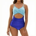 thumbnail image 1 of Women's One Piece Swimsuit Colorblock Twist Slimming Tummy Control Bathing Suits Cutout V Neck High Cut Swimwear, 1 of 7