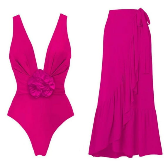 Women's One Piece Swimsuit Deep V Neck Bathing Suits Fashion Soft Solid Color Quick Dry Swim Suit with Bra (Hot Pink S)