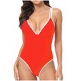 thumbnail image 1 of Women's One Piece Swimsuit Fashion V Neck Criss-Cross Back Bathing Suit Low Back Beach Vacation Swimwear (S, Orange), 1 of 5
