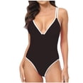 thumbnail image 1 of Women's One Piece Swimsuit Fashion V Neck Criss-Cross Back Bathing Suit Low Back Beach Vacation Swimwear (XL, Black), 1 of 5