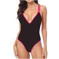 thumbnail image 1 of Women's One Piece Swimsuit Fashion V Neck Criss-Cross Back Bathing Suit Low Back Beach Vacation Swimwear (XL, Watermelon Red), 1 of 5