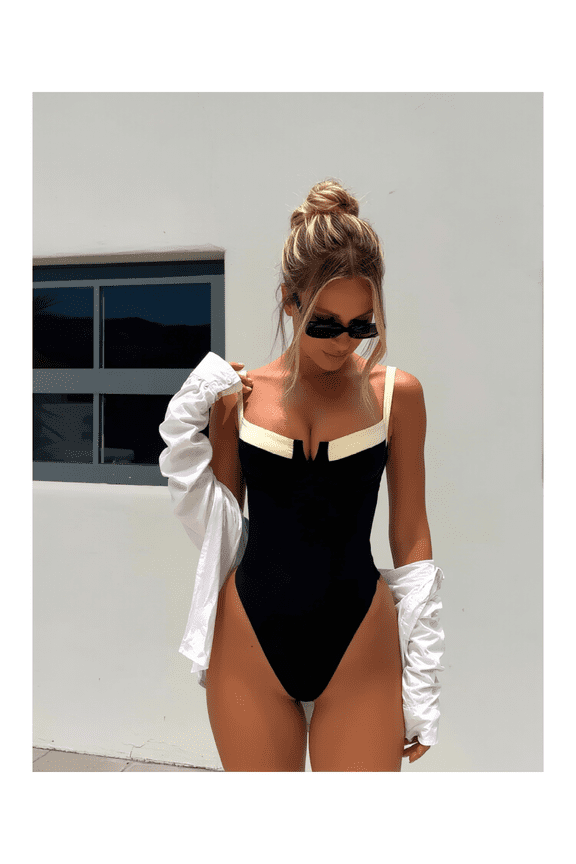 Women's One Piece Swimsuit High Cut Bathing Suit Push Up Swimwear Retro Vintage Floral Print Beach Swimsuit for Women Vacation Summer