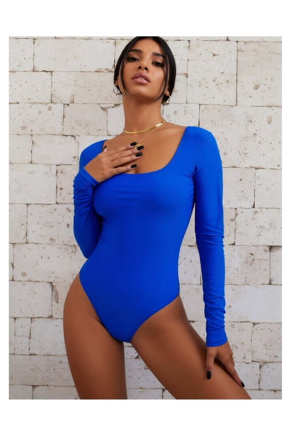 Women's One Piece Swimsuit Long Sleeve Solid Color Sexy Swimwear Minimalist Bathing Suit High-End Casual Beach Vacation Swimsuits