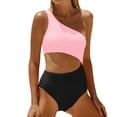 thumbnail image 1 of Women's One Piece Swimsuit- One Shoulder Bathing Suit Cutout Swimwear Pink 2XL, 1 of 5