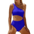 thumbnail image 1 of Women's One Piece Swimsuit- One Shoulder Bathing Suit Cutout Swimwear Royal Blue XL, 1 of 5