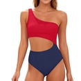 thumbnail image 1 of Women's One Piece Swimsuit One Shoulder Bathing Suit Cutout Tummy Control Swimwear Red 2XL, 1 of 5