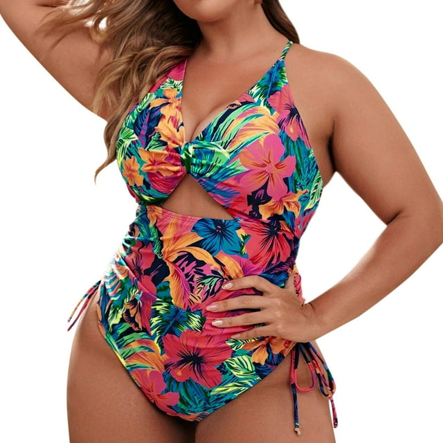 Women's One Piece Swimsuit Plus Size Printed Backless Bathing Suit Swimmwear Swimsuits