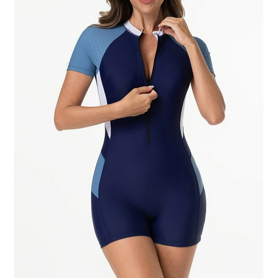 Women's One Piece Swimsuit Rash Guard Bathing Suit Short Sleeve Boyleg Bottom UPF 50+ Surfing Wetsuit