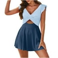 thumbnail image 1 of Husipze Women's One Piece Swimsuit Ruffle Cutout Swimdress Tummy Control V Neck Wrap Bathing Suit Color Block Swimwear Light Blue L, 1 of 7