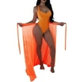 thumbnail image 1 of Women's One Piece Swimsuit Scoop Neck Hight Cut Bathing Suit with Mesh Perspective Cover Up Skirt Two Piece Swimwear, 1 of 5
