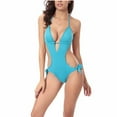 thumbnail image 1 of Women's One Piece Swimsuit Sexy Backless Tie Halter Lace-up High Cut String Solid Color Monokini Bathing Suit, 1 of 3