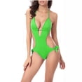 thumbnail image 1 of Women's One Piece Swimsuit Sexy Backless Tie Halter Lace-up High Cut String Solid Color Monokini Bathing Suit, 1 of 3
