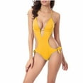 thumbnail image 1 of Women's One Piece Swimsuit Sexy Backless Tie Halter Lace-up High Cut String Solid Color Monokini Bathing Suit, 1 of 3