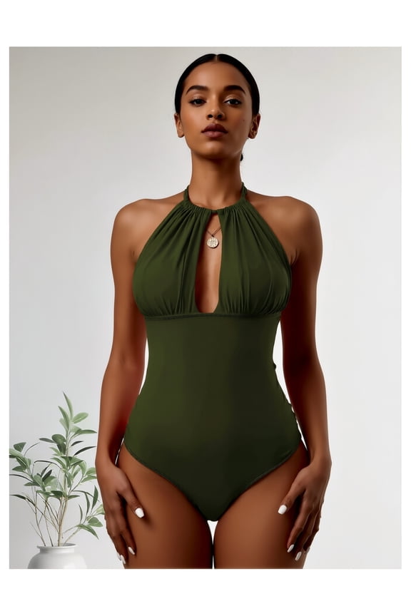 Women's One Piece Swimsuit - Slimming Halter Bathing Suit High Neck Tummy Control Ruched Monokini Swimwear for Women