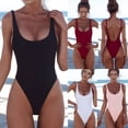 thumbnail image 1 of Women's One Piece Swimsuit Solid Color Backless Beach Bikini Swimwear Available in Pink Wine Red Black White for Vacation,Pink,S, 1 of 5