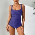 thumbnail image 1 of Women's One Piece Swimsuit Sporty Spaghetti Strap V Neck Cross Ruched Tummy Control Bathing Suit High Cut Swimsuits Blue 3XL, 1 of 7