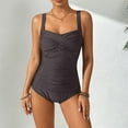 thumbnail image 1 of Women's One Piece Swimsuit Sporty Spaghetti Strap V Neck Cross Ruched Tummy Control Bathing Suit High Cut Swimsuits Dark Gray XL, 1 of 7