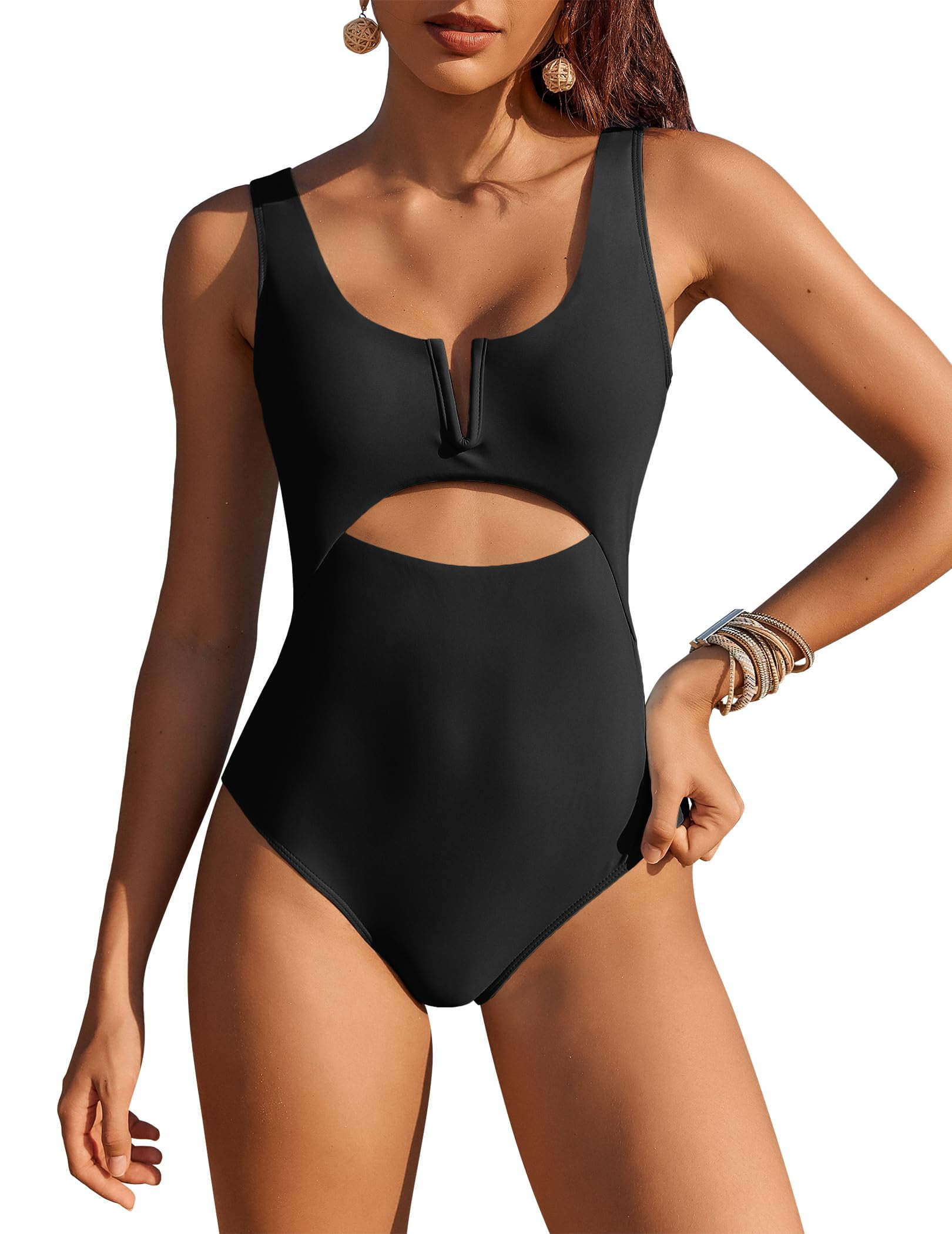 Cathalem Women Swimwear Tummy Control Chlorine Resistant Scoop