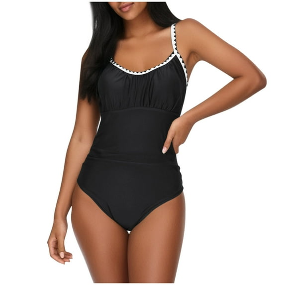 Women's One Piece Swimsuit Tummy Control Slimming Bathing Suit Color Block Spaghetti Strap 1 Piece Swim Suit Swimwear