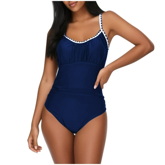 Women's One Piece Swimsuit Tummy Control Slimming Bathing Suit Color Block Spaghetti Strap 1 Piece Swim Suit Swimwear