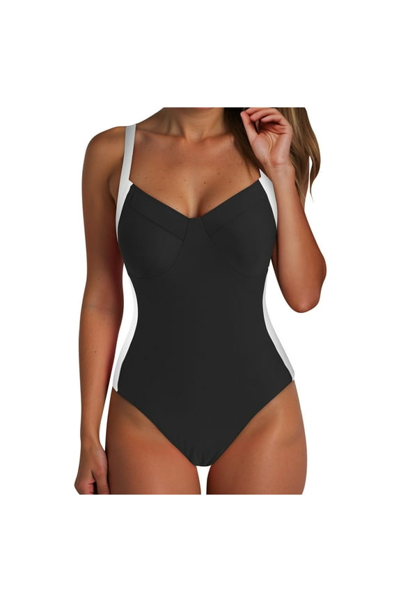 Women's One Piece Swimsuit Tummy Control Bathing Suit Ruched Swimwear Tie Back Shell Stitch Swim Suit