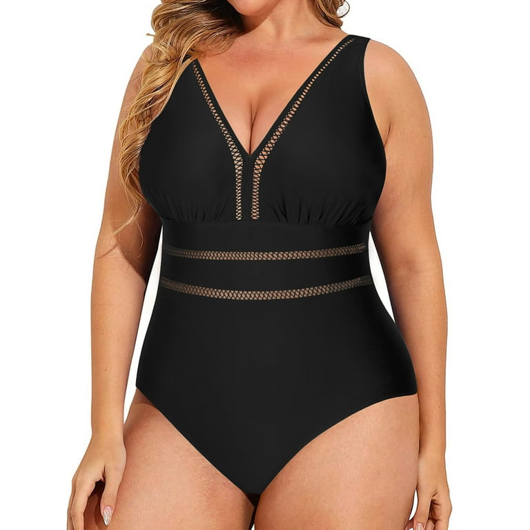Women's One Piece Swimsuit V Neck Ruched Tummy Control Bathing Suit
