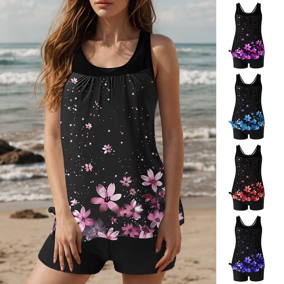 Women's One Piece Swimsuit Women's Bathing Suit One Piece Women's Conservative High-waisted Fashionable Printed Two-piece Swimsuit Purple M