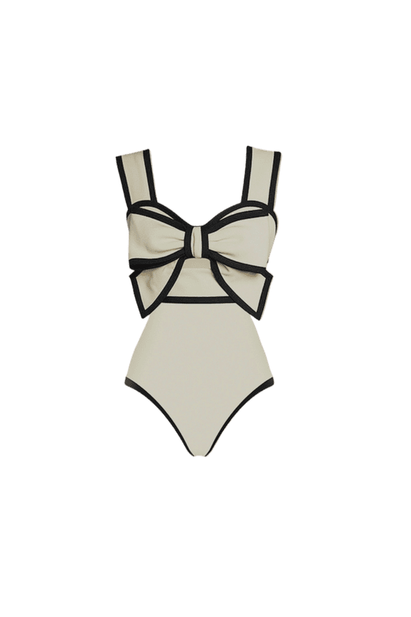 Women's One Piece Swimsuit with Conservative Covering Lace Up Skirt Big Bow Bikini Set for Summer Beach Wear