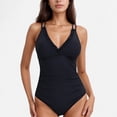thumbnail image 1 of Women's One Piece Swimsuit with Ruffled V-Neckline and Adjustable Double Spaghetti Straps - Small, Black, 1 of 5