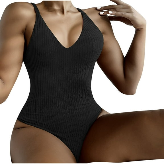 Women's One Piece Swimsuit with Underwire Plus Size Tankini Swimsuits Fashion Wide Straps V Neck Bathing Suits (Black M)
