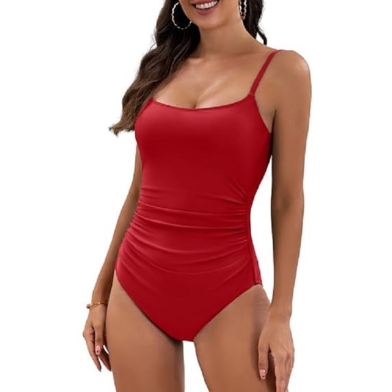 Women's One Piece Swimsuits Tummy Control Adjustable Straps Ruched Bathing Suit One-Piece Swimwear Red XL