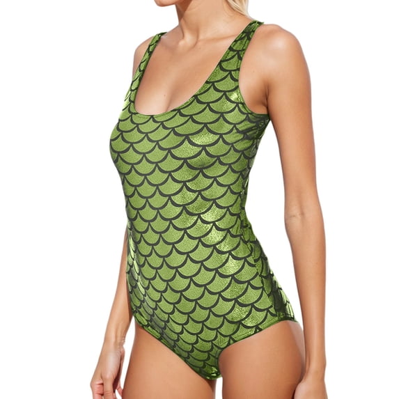 Women's One-Piece Swimsuits Tummy Control Bathing Suits for Women Scale Print Swimsuit Summer V Neck High Cut Bathing Monokini