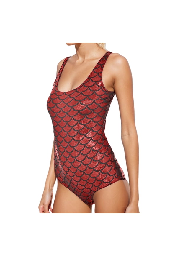 Women's One-Piece Swimsuits Tummy Control Bathing Suits for Women Scale Print Swimsuit Summer V Neck High Cut Bathing Monokini