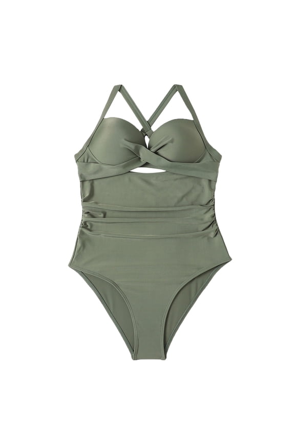 Women's One Piece Swimsuits Tummy Control Cutout High Waisted Bathing Suit Wrap Tie Back 1 Piece Swimsuit