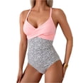 thumbnail image 1 of Women's One Piece Swimsuits Tummy Control Front Cross Bathing Suits Tie Back Slimming V Neck Solid Color Swimwear Pink 2XL, 1 of 6