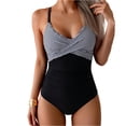 thumbnail image 1 of Women's One Piece Swimsuits Tummy Control Front Cross Bathing Suits Tie Back Slimming V Neck Solid Color Swimwear Zebra L, 1 of 5