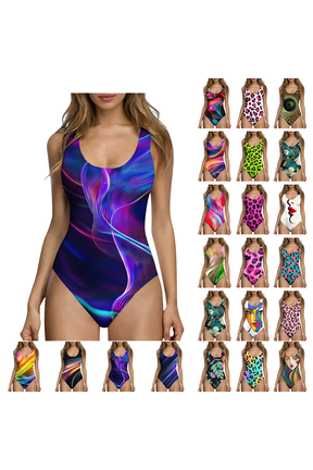 Women's One Piece Swimsuits Tummy Control Printed Swimwear With Chest Cushion And No Steel Support Backless Strap Slimming Bathing Suits For Women