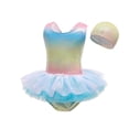 thumbnail image 1 of SGMVNU Toddler Girls One Piece Swimsuit Rainbow Bathing Suits Ruffle Tutu Swimwear with Cap Size: 5-6 Years White, 1 of 6