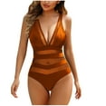 thumbnail image 1 of Husipze Women's One Piece Tummy Control Swimsuits Mesh Sexy Bathing Suits Hollowed Out Slim V Neck Swimwear Orange M, 1 of 4