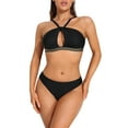 thumbnail image 1 of Women's One Piece Two Piece Bikini Cross Cutout Platinum Trim Swimsuit Monokini, 1 of 6