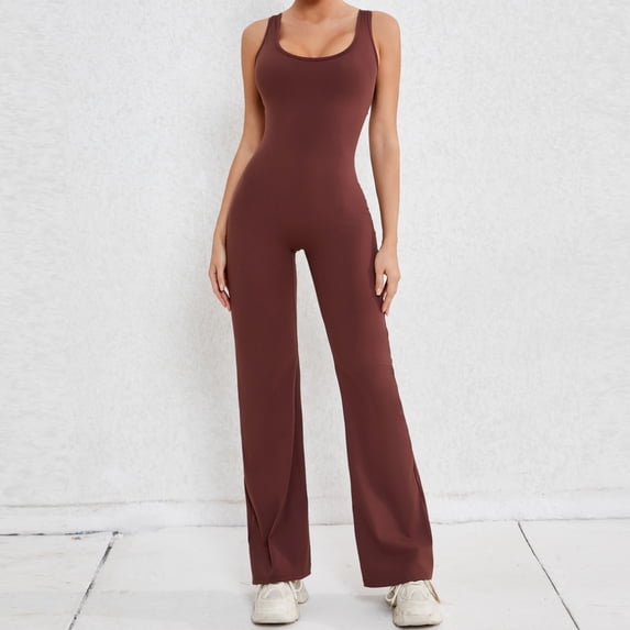 Women's One-Piece sleeveless jumpsuits sexy hip lift fitness yoga dress U-neck hollow back unitard bodycon solid color soft fabric yoga workout bodysuit Summer 2024