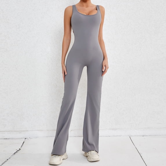 Women's One-Piece sleeveless jumpsuits sexy hip lift fitness yoga dress U-neck hollow back unitard bodycon solid color soft fabric yoga workout bodysuit Summer 2024