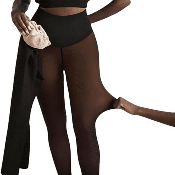 Women's One Seam Fleece Lined Tights, Translucent Thermal Leggings with Compression, Winter Warm Tights and Seamless Shapewear, High Waist Fleece Leggings - Coffee