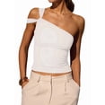 thumbnail image 1 of Women's One Shoulder Asymmetric Strapless Tube Fitted Y2k Tank Going Out Outfit Top White L, 1 of 9