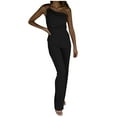 thumbnail image 1 of Women's One Shoulder Asymmetrical Neck Sleeveless Belted Solid Romper Jumpsuits Ladies Solid Summer Loose Long Playsuits Rompers Jumpsuit, 1 of 7