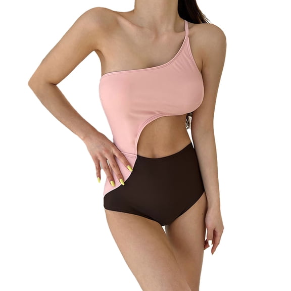 Women's One Shoulder Bathing Suit Cut Out One Piece Swimsuit - L