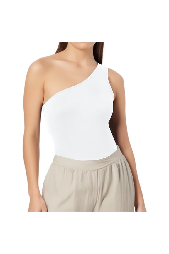 Women's One Shoulder Bodysuit, Slim Fit, Sleeveless, Backless Top with Neckline, Polyester & Spandex