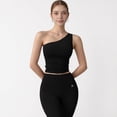 thumbnail image 1 of Women's One Shoulder Cropped Active Tank Top with Asymmetrical Neckline - Small, Black, 1 of 7