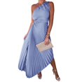 thumbnail image 1 of Women's One Shoulder Dress, Asymmetric Pleated Cocktail Party Dresses, Flattering High Waisted Accordion Ruffle Summer Wedding Guest Midi Gown, 1 of 5